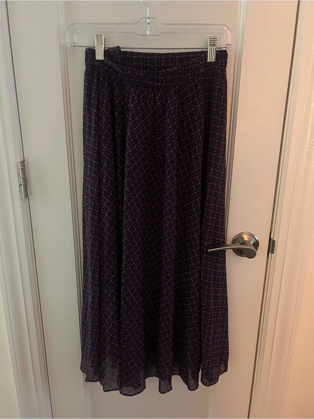 & Other Stories Navy Midi Skirt with Pink Dot Print (missing button!)